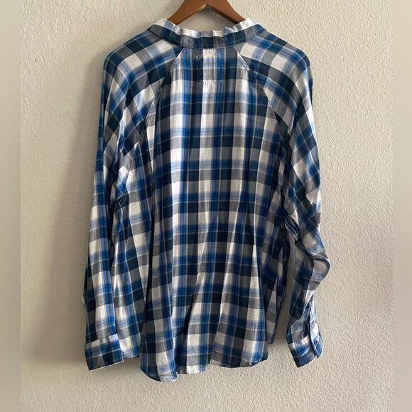 SO Junior’s Navy Plaid Long Sleeve Button Front Short Size XXL Casual - Picture 3 of 6